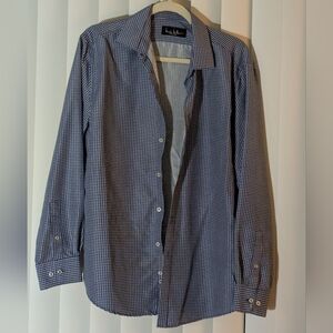 S390, Nicole Miller Blue Checkered Dress Shirt